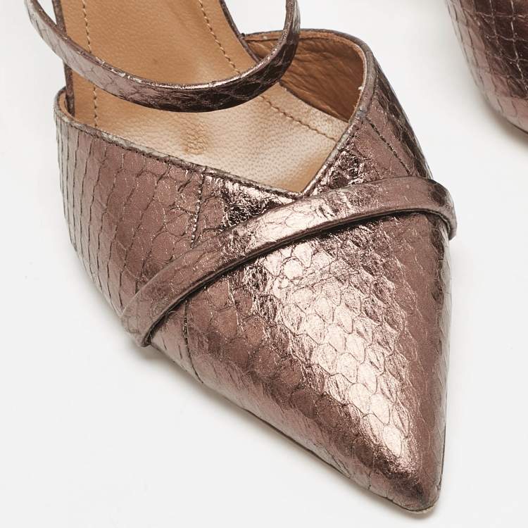 Pre Owned Malone Souliers Metallic Python Embossed Leather Frankie Mules Size 37