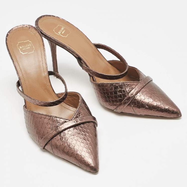 Pre Owned Malone Souliers Metallic Python Embossed Leather Frankie Mules Size 37