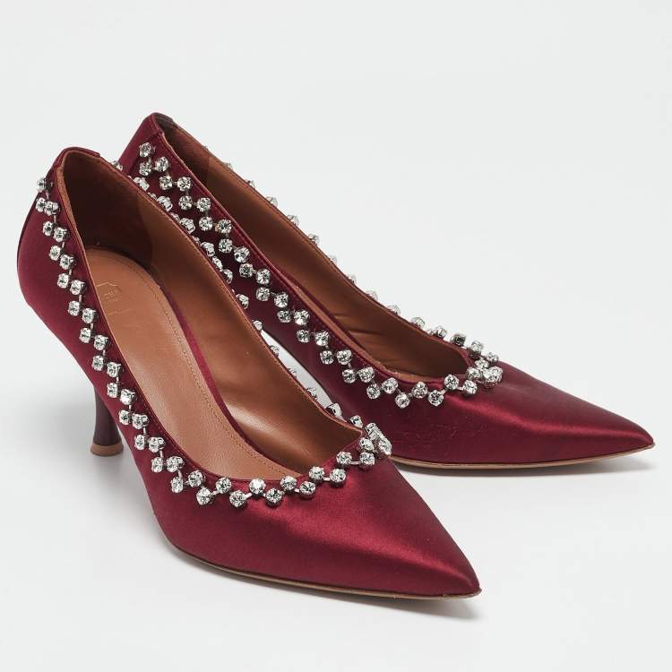 Pre Owned Malone Souliers Burgundy Satin Gael Pumps Size 40