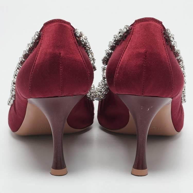 Pre Owned Malone Souliers Burgundy Satin Gael Pumps Size 40