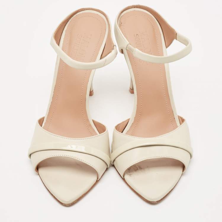 Pre Owned Malone Souliers Cream Leather Una Ankle Strap Sandals Size 38