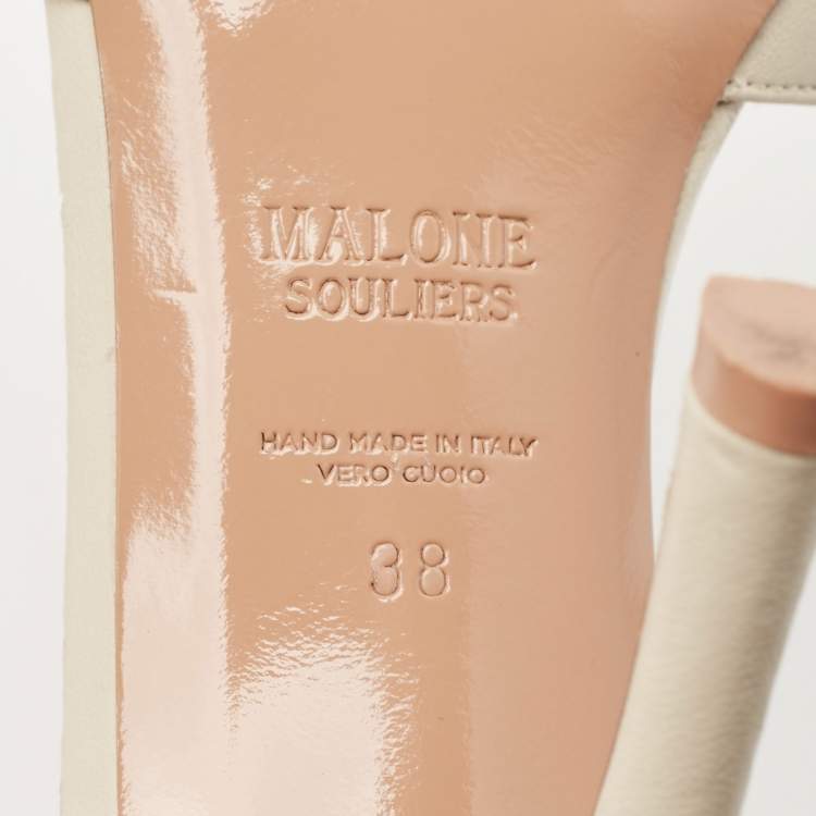 Pre Owned Malone Souliers Cream Leather Una Ankle Strap Sandals Size 38