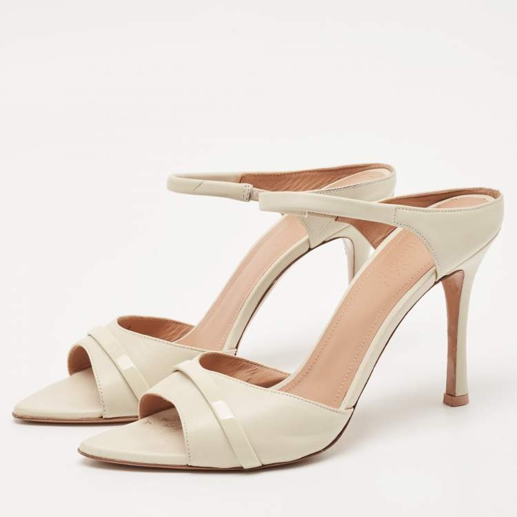 Pre Owned Malone Souliers Cream Leather Una Ankle Strap Sandals Size 38