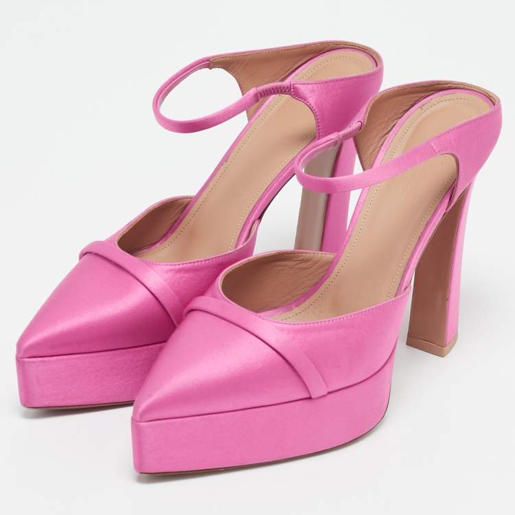 Pre Owned Malone Souliers Pink Satin Platform Pumps Size 38