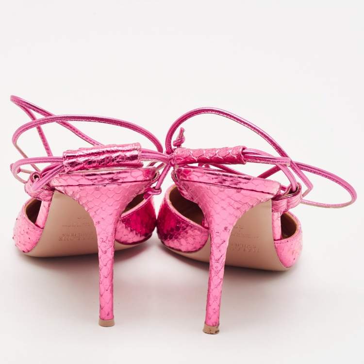 Pre Owned Malone Souliers Pink Snakeskin Embossed Patent Leather Marianna Pumps Size 39