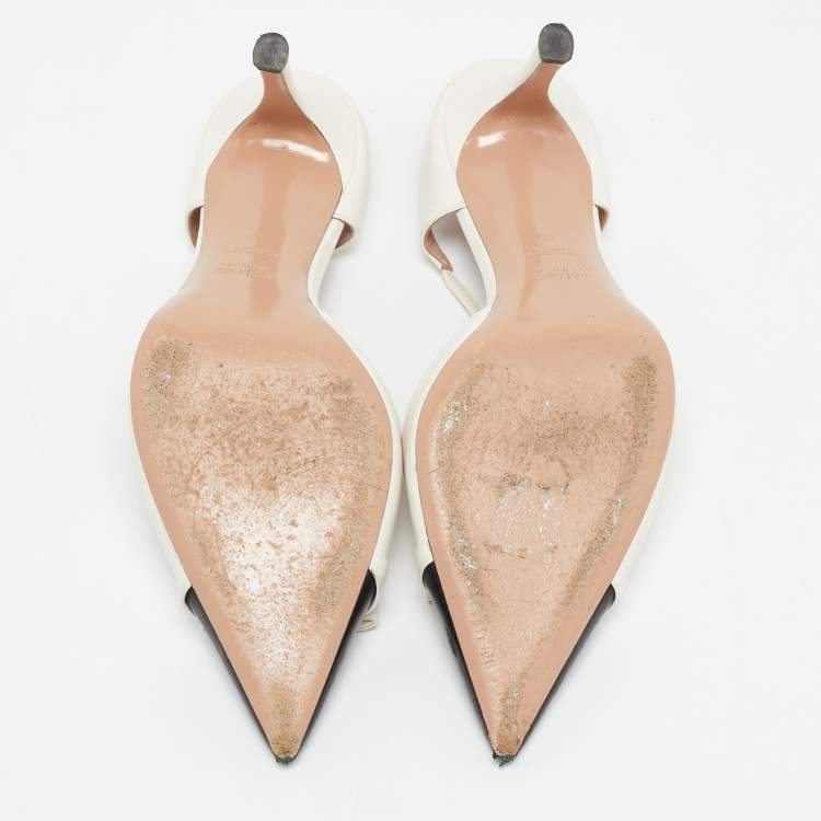 Pre Owned Malone Souliers Black/Ivory Leather Blythe Heel Mules Size 40