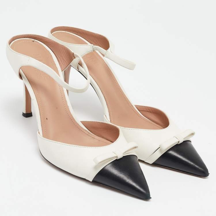 Pre Owned Malone Souliers Black/Ivory Leather Blythe Heel Mules Size 40