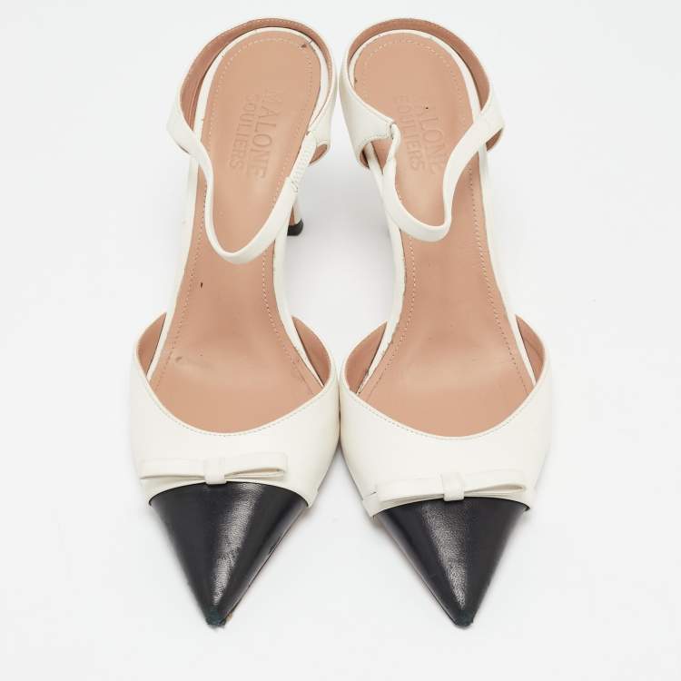 Pre Owned Malone Souliers Black/Ivory Leather Blythe Heel Mules Size 40