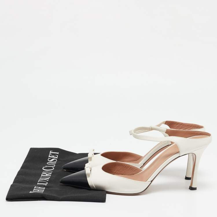 Pre Owned Malone Souliers Black/Ivory Leather Blythe Heel Mules Size 40