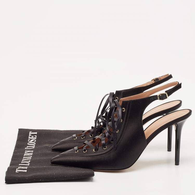 Pre Owned Malone Souliers Black Satin Alia Slingback Pumps Size 40