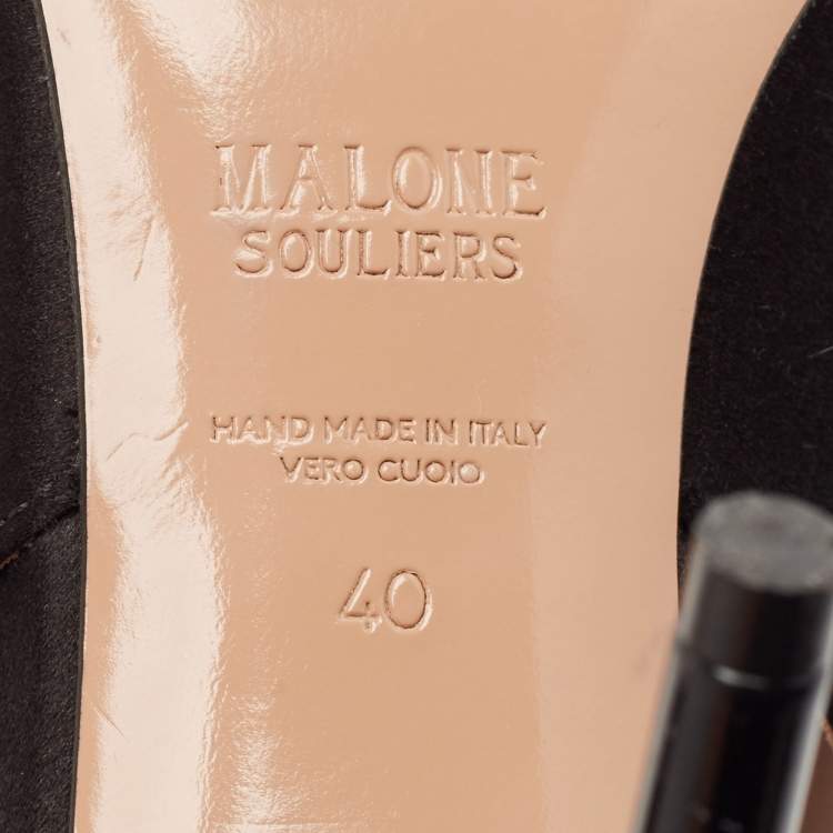 Pre Owned Malone Souliers Black Satin Alia Slingback Pumps Size 40