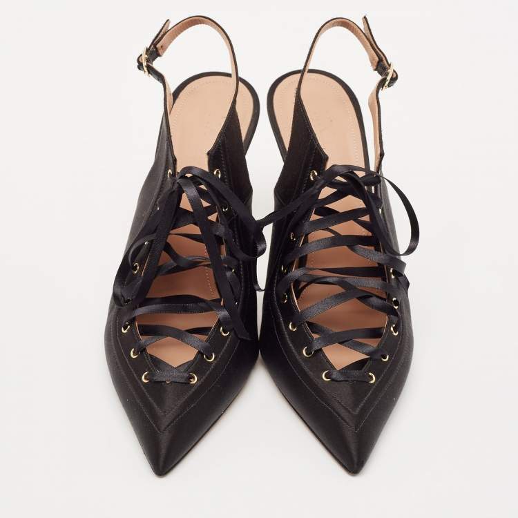 Pre Owned Malone Souliers Black Satin Alia Slingback Pumps Size 40