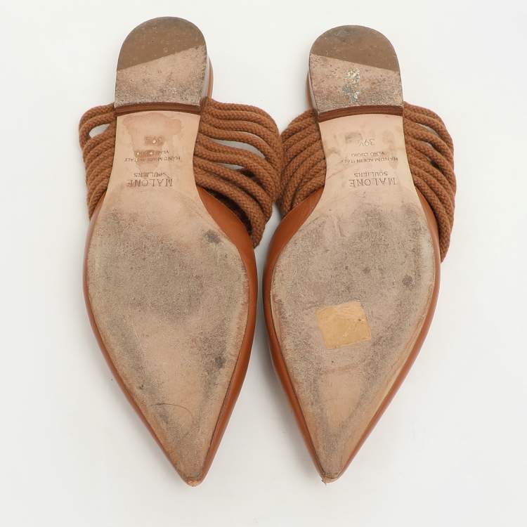 Pre Owned Malone Souliers Brown Leather and Rope Maisie Flats Size 39.5