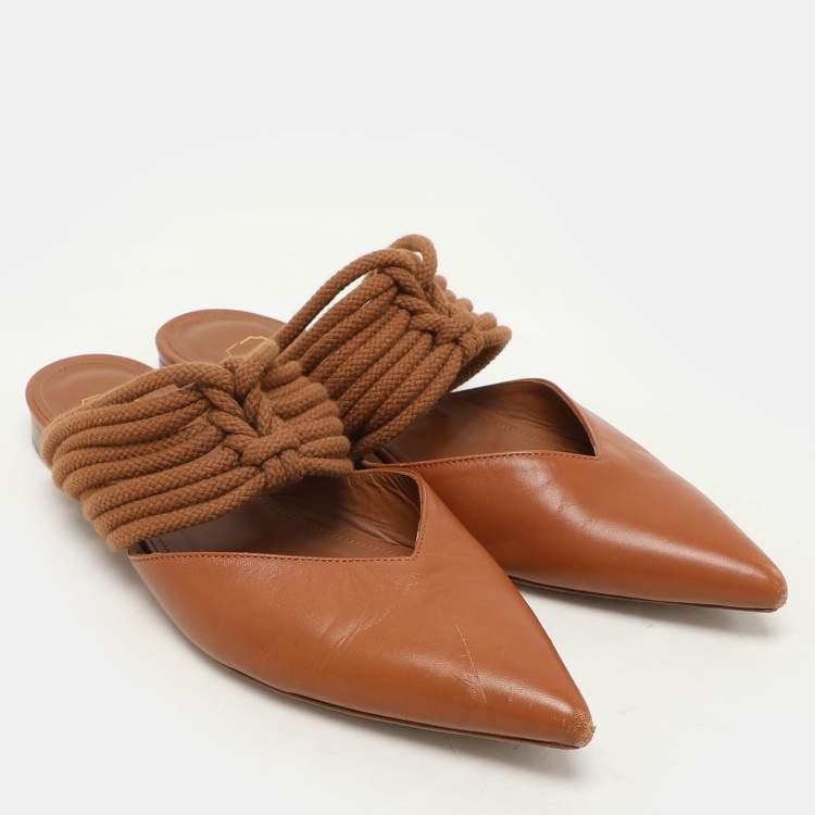 Pre Owned Malone Souliers Brown Leather and Rope Maisie Flats Size 39.5