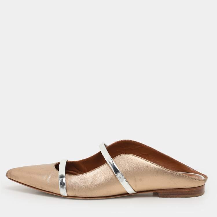 Pre Owned Malone Souliers Metallic Leather Maureen Flats Size 39