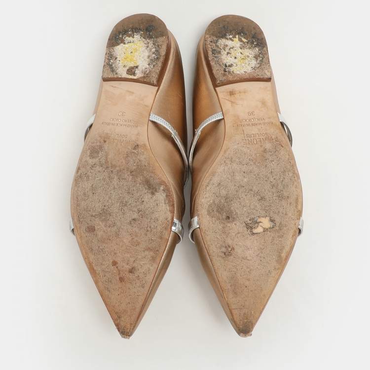 Pre Owned Malone Souliers Metallic Leather Maureen Flats Size 39
