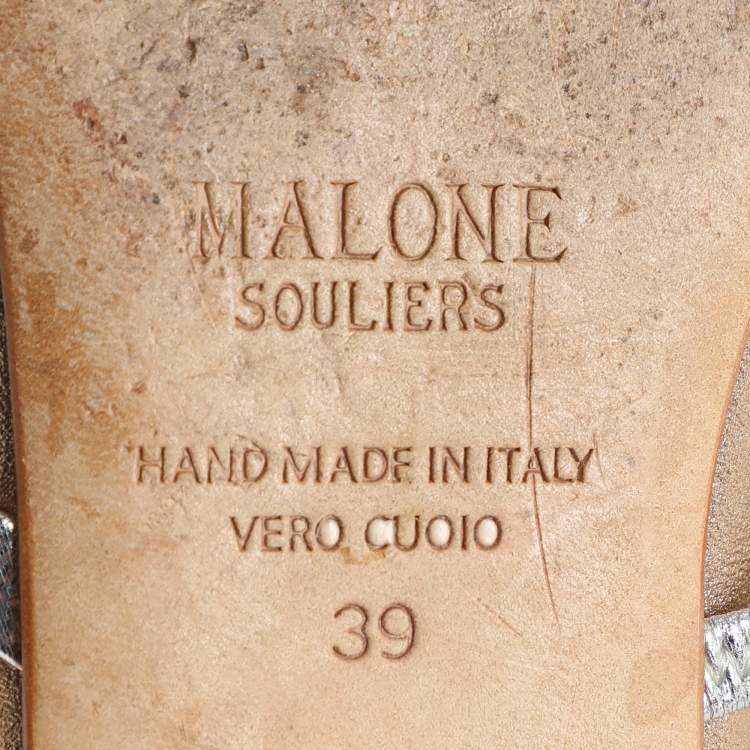 Pre Owned Malone Souliers Metallic Leather Maureen Flats Size 39