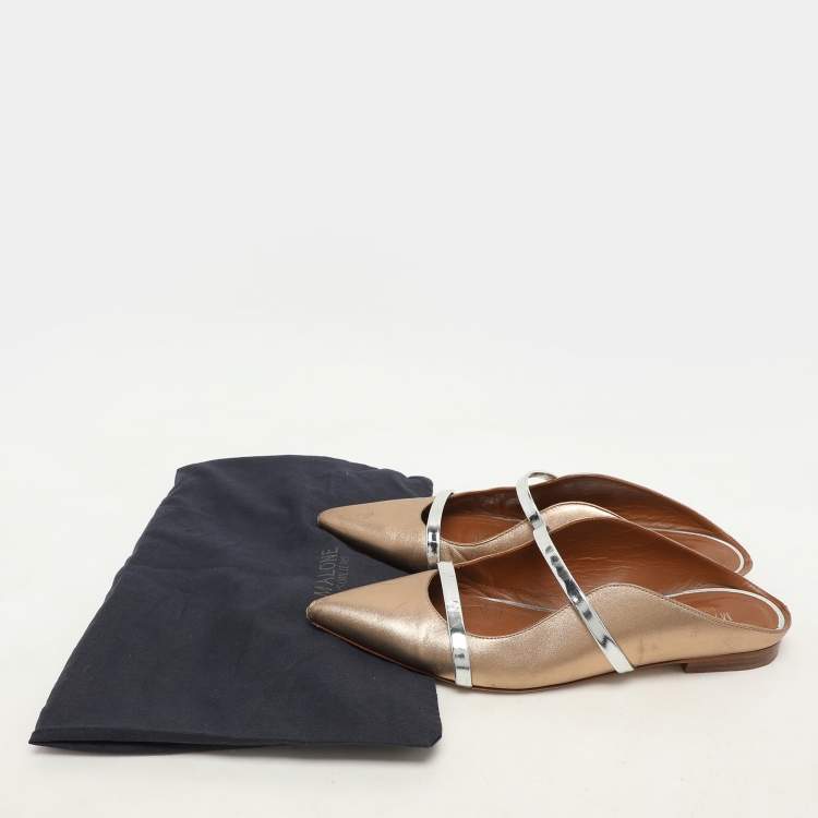 Pre Owned Malone Souliers Metallic Leather Maureen Flats Size 39