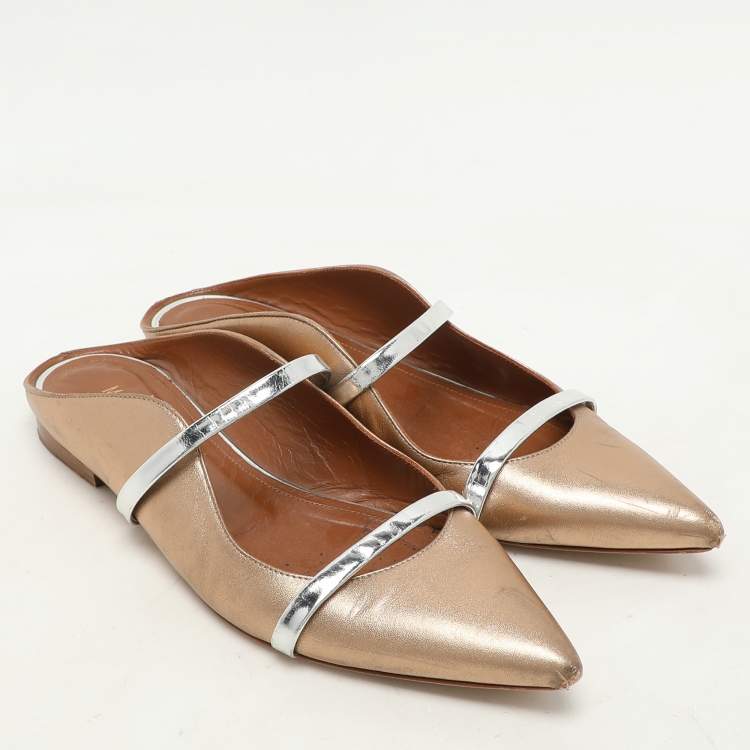 Pre Owned Malone Souliers Metallic Leather Maureen Flats Size 39