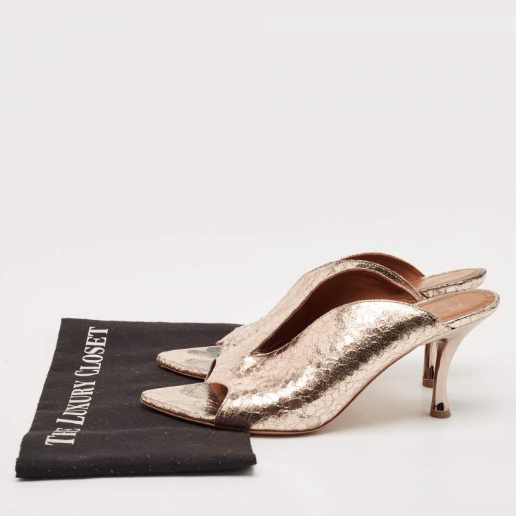 Pre Owned Malone Souliers Gold Metalic Leather Mules Size 40