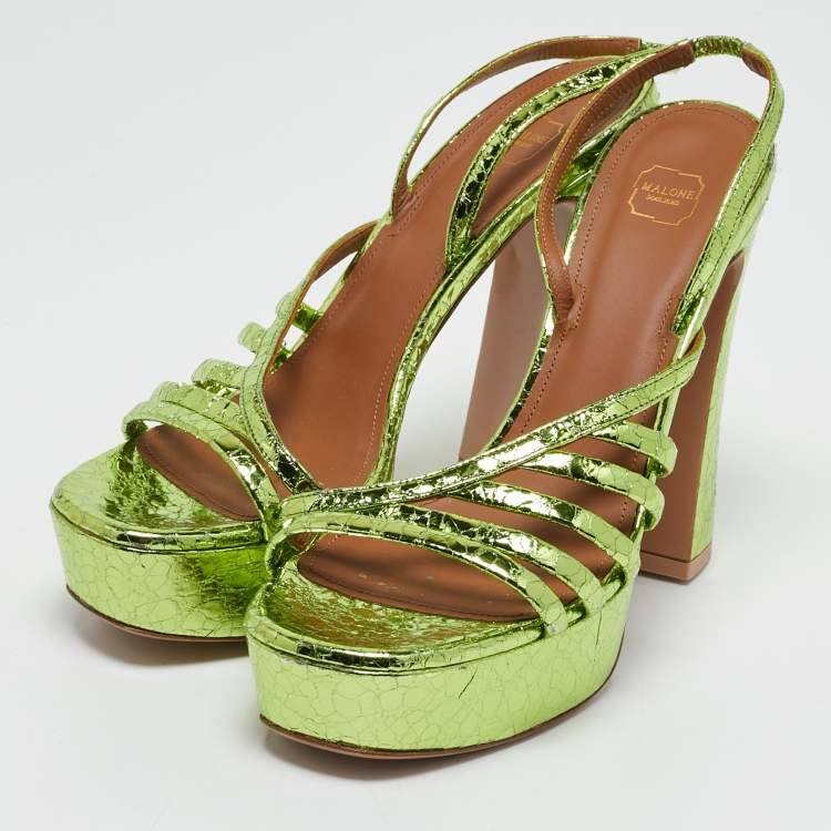 Pre Owned Malone Souliers Green Croc Embossed Leather Mila Platform Ankle Strap Sandals Size 39