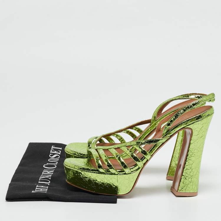 Pre Owned Malone Souliers Green Croc Embossed Leather Mila Platform Ankle Strap Sandals Size 39