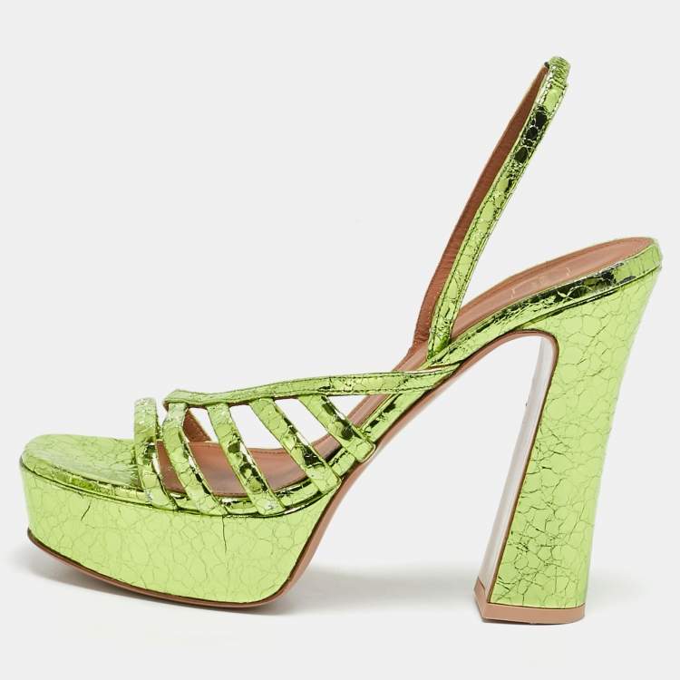 Pre Owned Malone Souliers Green Croc Embossed Leather Mila Platform Ankle Strap Sandals Size 39