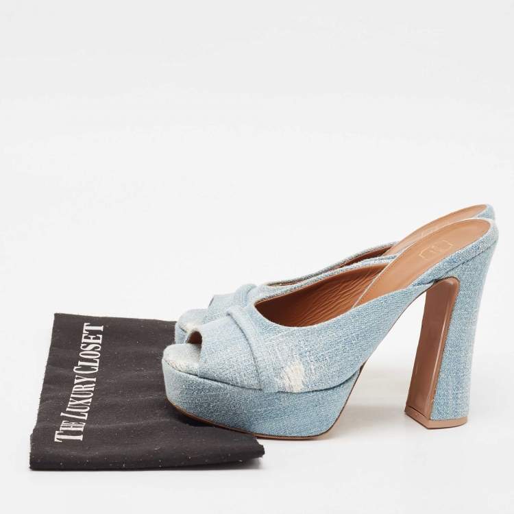 Pre Owned Malone Souliers Baby Blue Denim Yasmin Platform Mules Size 40