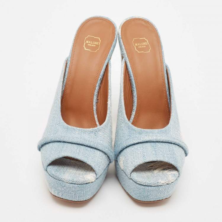 Pre Owned Malone Souliers Baby Blue Denim Yasmin Platform Mules Size 40