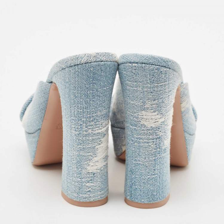 Pre Owned Malone Souliers Baby Blue Denim Yasmin Platform Mules Size 40