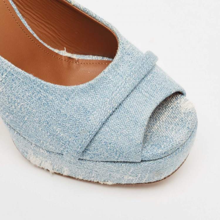 Pre Owned Malone Souliers Baby Blue Denim Yasmin Platform Mules Size 40