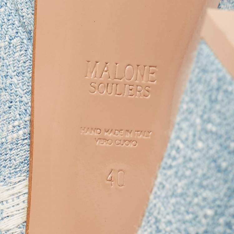 Pre Owned Malone Souliers Baby Blue Denim Yasmin Platform Mules Size 40