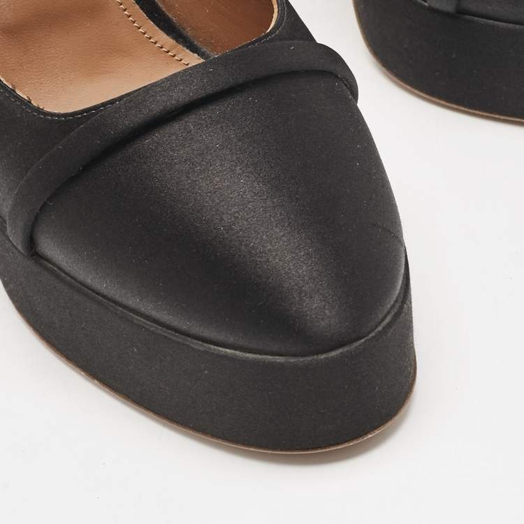 Pre Owned Malone Souliers Black Satin Mora Ankle Strap Platform Pumps Size 40