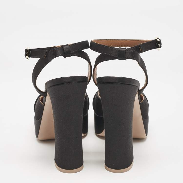 Pre Owned Malone Souliers Black Satin Mora Ankle Strap Platform Pumps Size 40