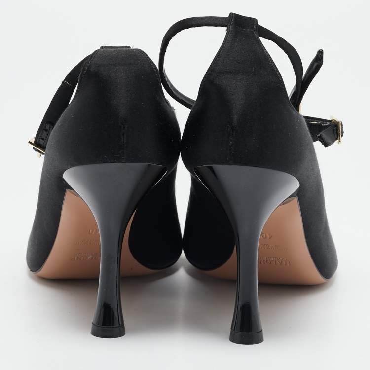Pre Owned Malone Souliers Black Satin Riley Ankle Strap Sandals Size 40