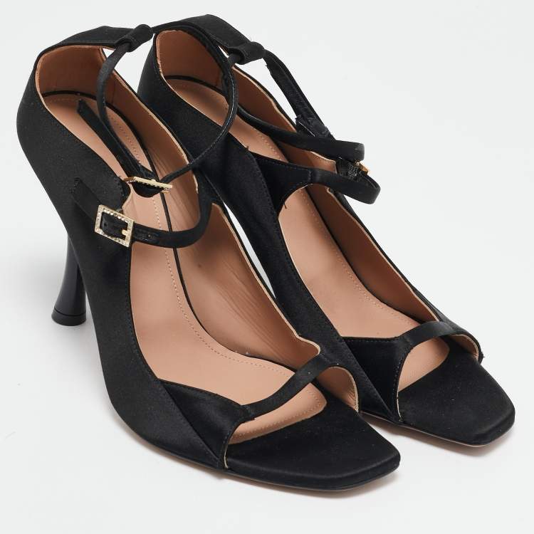 Pre Owned Malone Souliers Black Satin Riley Ankle Strap Sandals Size 40