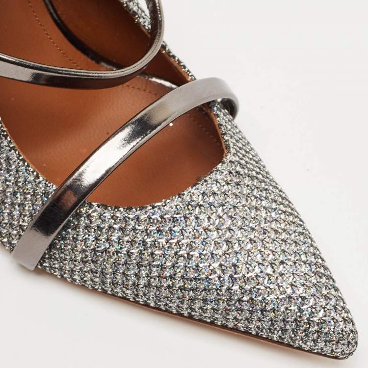 Pre Owned Malone Souliers Silver Metallic Moire Fabric Maureen Pointed Toe Pumps Size 39