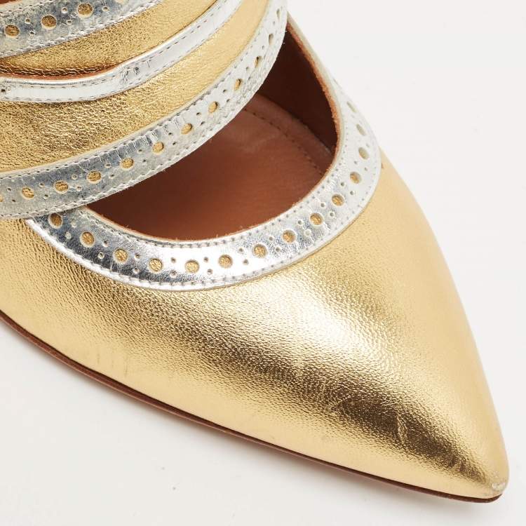Pre Owned Malone Souliers Rose Gold/Silver Perforated Leather Ada Pumps Size 39.5