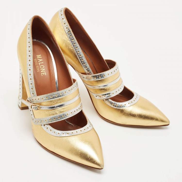 Pre Owned Malone Souliers Rose Gold/Silver Perforated Leather Ada Pumps Size 39.5