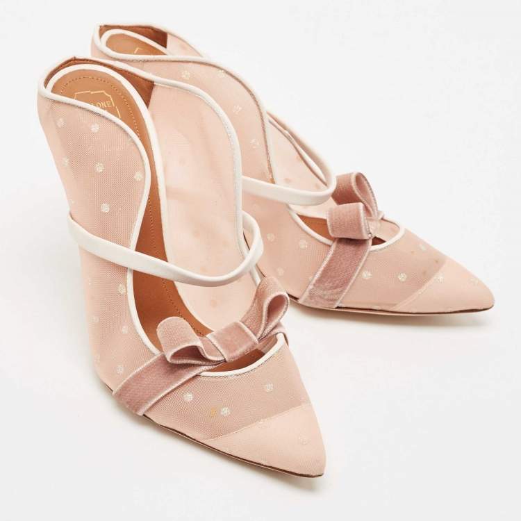 Pre Owned Malone Souliers Pink Leather and Mesh Margueritee Mules Size 39
