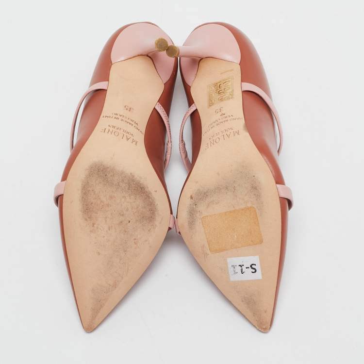 Pre Owned Malone Souliers Brown/Light Pink Leather Maureen Pointed Toe Pumps Size 35