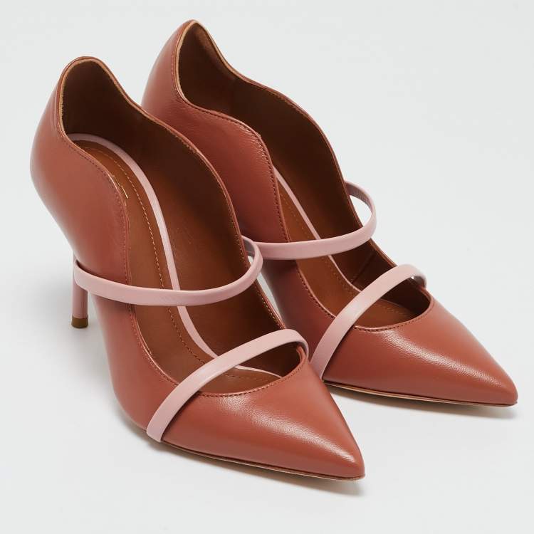 Pre Owned Malone Souliers Brown/Light Pink Leather Maureen Pointed Toe Pumps Size 35