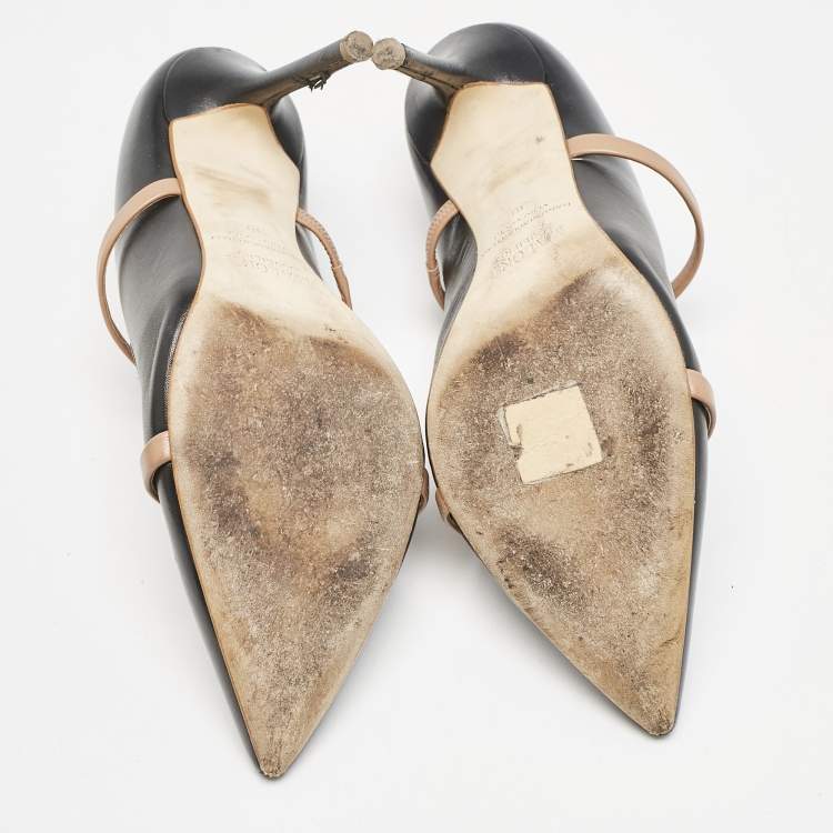 Pre Owned Malone Souliers Black/Beige Leather Maureen Sandals Size 38
