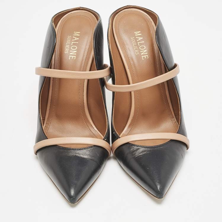 Pre Owned Malone Souliers Black/Beige Leather Maureen Sandals Size 38