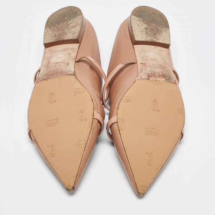 Pre Owned Malone Souliers Beige Leather Maureen Pointed Toe Flat Mules Size 40