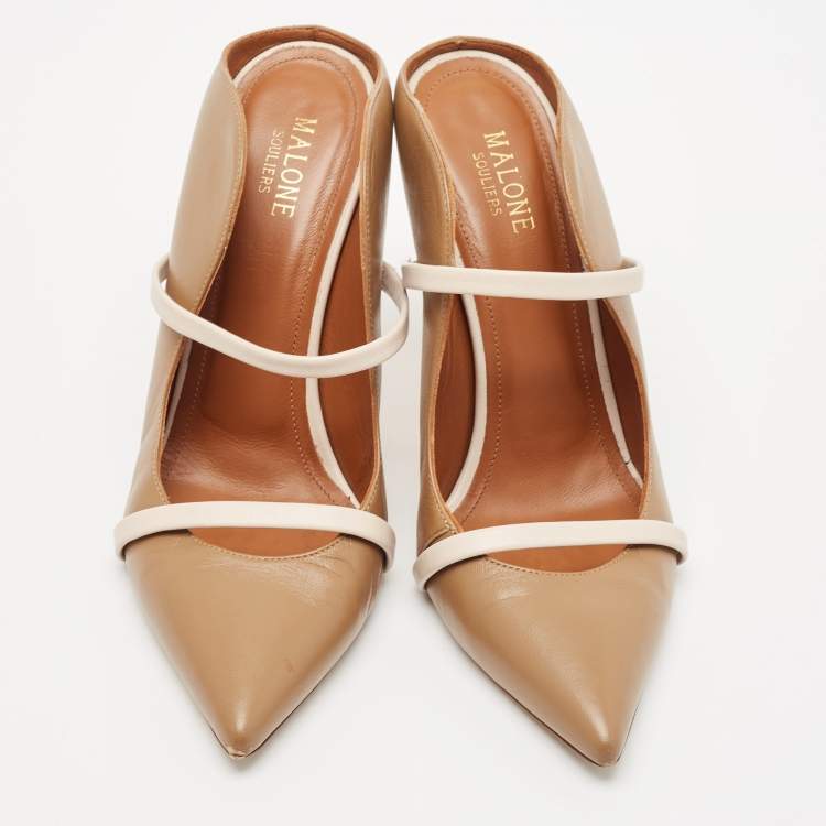 Pre Owned Malone Souliers Brown/Beige Leather Maureen Pointed Toe Mules Size 40