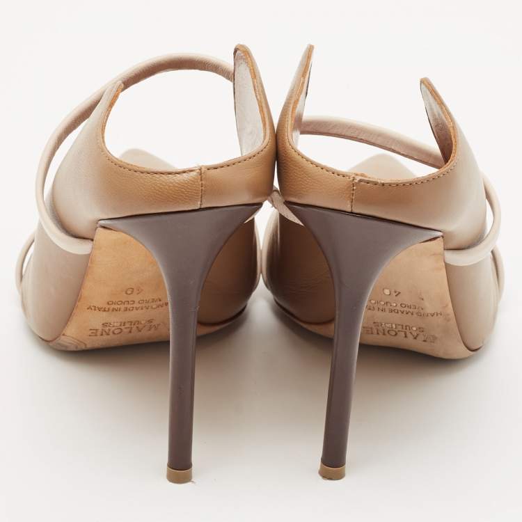Pre Owned Malone Souliers Brown/Beige Leather Maureen Pointed Toe Mules Size 40