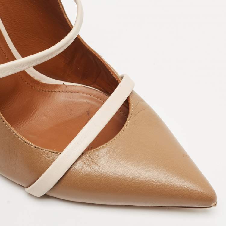 Pre Owned Malone Souliers Brown/Beige Leather Maureen Pointed Toe Mules Size 40
