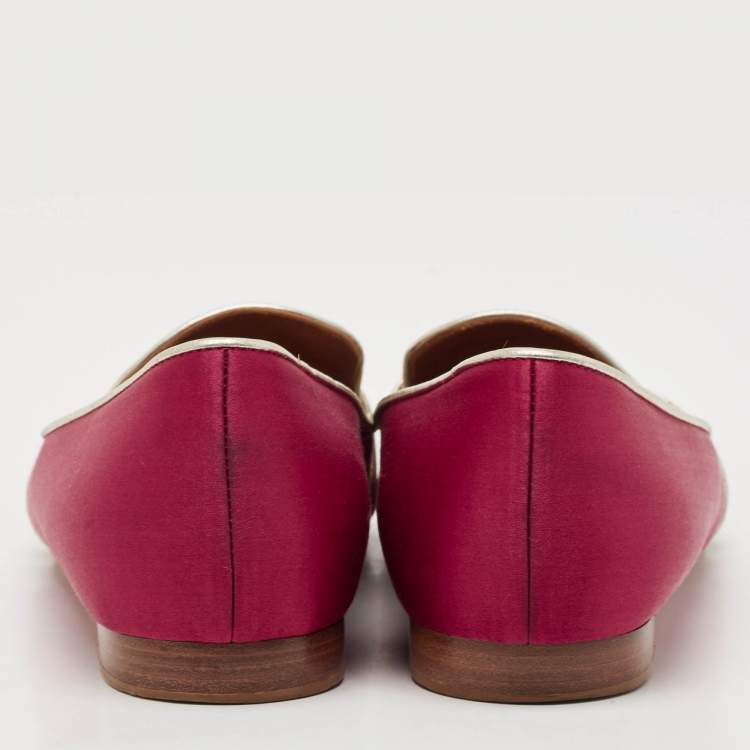 Pre Owned Malone Souliers Burgundy/Gold Leather and Satin Smoking Slippers Size 39