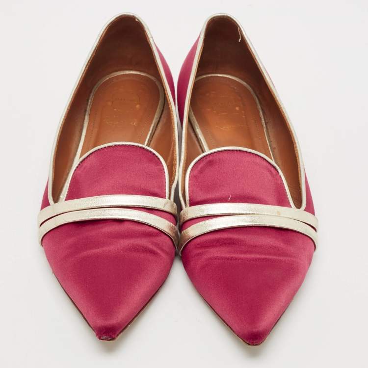 Pre Owned Malone Souliers Burgundy/Gold Leather and Satin Smoking Slippers Size 39